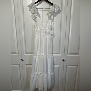 Altar'd State Anna Flutter Sleeve Maxi Dress White NWT S Defect